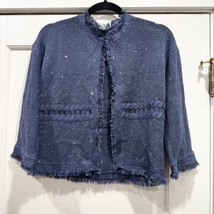 Luisa Cerano Blue Sequin Cardigan Old Money Quiet Luxury Formal Easter Spring
